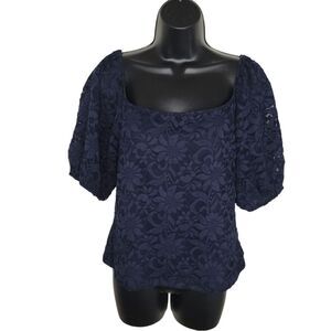 Chelsea28 Nwt navy blue lace off shoulder top blouse Large